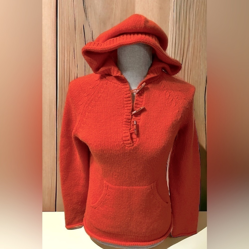 Banana Republic Wool Hoodie Sweater Rust Orange Toggle Neck Pocket Sz S Y2K - Picture 3 of 11